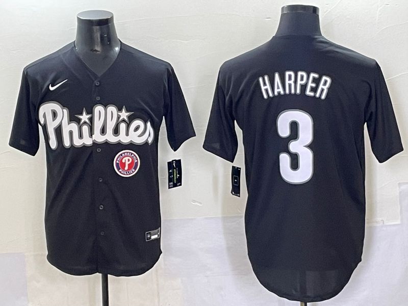 Men 2025 Philadelphia Phillies #3 Harper Black Fashion Nike MLB Jersey style 7048->philadelphia phillies->MLB Jersey